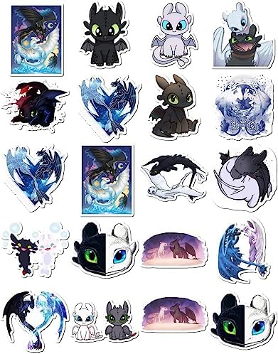 20 Pcs Value Pack Toothless Decal and Sticker Light Waterproof Fury Vinyl Aesthetic SUV Truck Colorful Laptop Bike Bumper Car Luggage Skateboard Water Bottle Guitar Windows Bumper Tumbler
