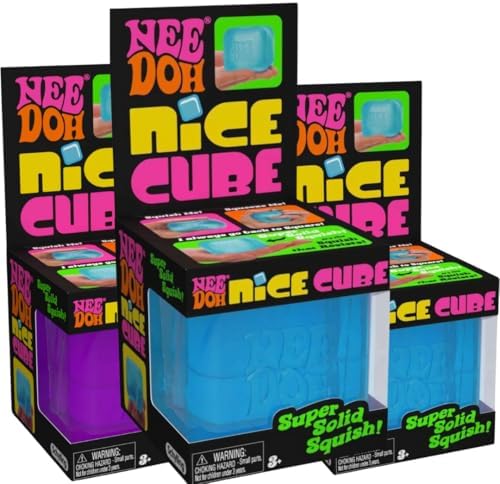 Schylling Needoh Nice Cube Sensory Toy with a Super Solid Squish - Always Returns to its Square Shape - Colors May Vary 3 Pack