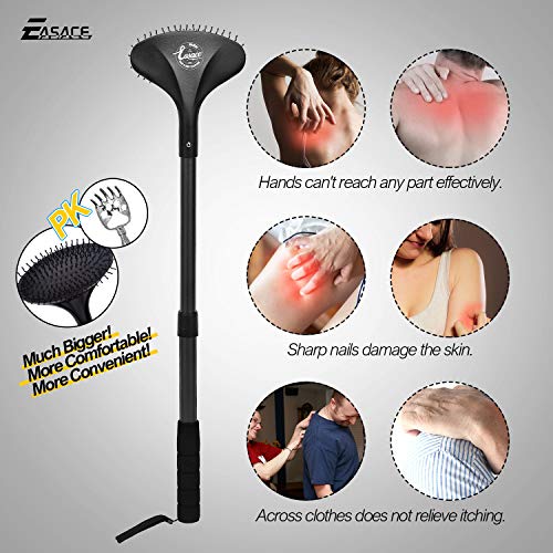 EASACE Telescopic Back Scratcher with Long Handle 21.5 Inch Adjustable Backscratchers Telescoping for Women Men Pregnant Extendable Head Body Scratcher Retractable Over-Sized Bristled Scratcher（Black）