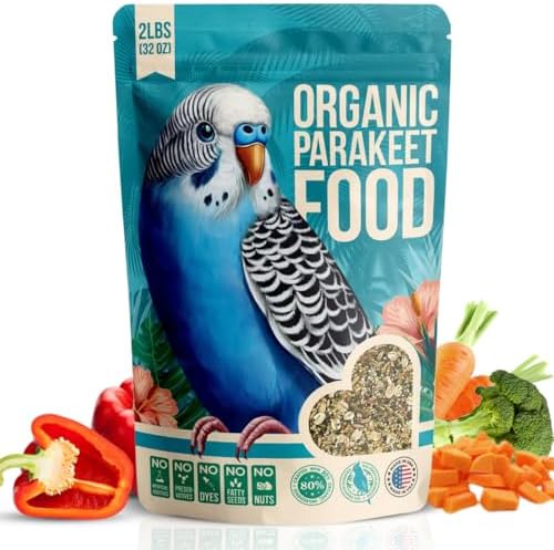 80% Organic Parakeet Food - No Fillers, Fatty Seeds, or Dyes - Premium Human Grade Seed Mix, Grain & Wholesome Veggies - Designed for Budgies, Lovebirds & Parrotlets – Made in USA (2 lbs)