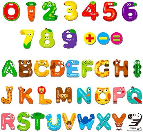 Magnetic Uppercase Letters and Numbers, Educational Learning Tool for Kids Word Recognition 39 Pieces Magnets Include 26 Colorful Alphabet Letters, 10 Numbers and 3 Symbols,Toddlers 3 4 5 Years Old