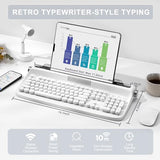 YUNZII ACTTO B503 Wireless Typewriter Keyboard, Retro Bluetooth Aesthetic Keyboard with Integrated Stand for Multi-Device (B503, Snow White)