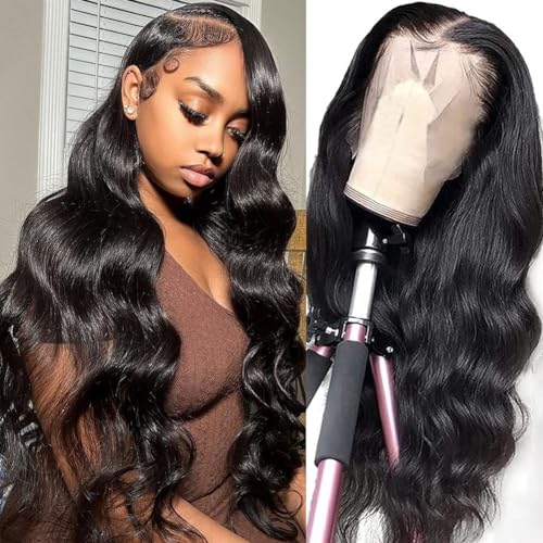 13x6 Body Wave Lace Front Wigs Human Hair Pre Plucked Glueless Wigs Human Hair 180% Density HD Transparent Lace Frontal Wigs Human Hair for Black Women Body Wave Wig 20 Inch