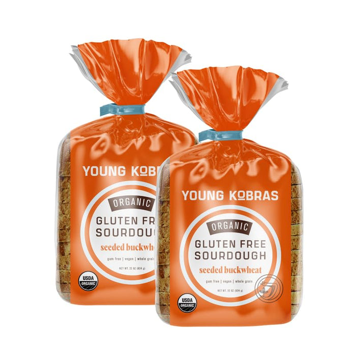 Young Kobras Organic, Gluten-Free Seeded Buckwheat Sourdough Bread (2-pack) - Allergen Friendly, Vegan, Gum-Free, Simple Ingredients & Made Fresh to Order