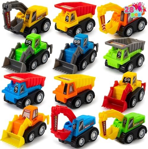 JOYIN 28 Mini Construction Vehicle Greeting Cards for Kids Classroom Exchange Prizes, Construction Truck Toys Party Favor Gifts