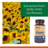 DEVA Vegan Natural Source Vitamin E 400IU with Mixed tocopherols, Soy-Free – 90 Veg Caps (Pack of 2)