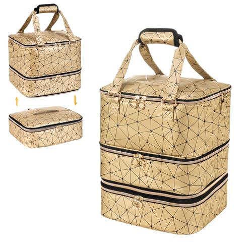 Uross Nail Polish Organizer Bag Holds 84 Bottles Nail Polish & Nail Lamp, Gel Nail Polish Organizers and Storage box for Nail Tech, Nail Kit Supplies Organizer Case-Golden