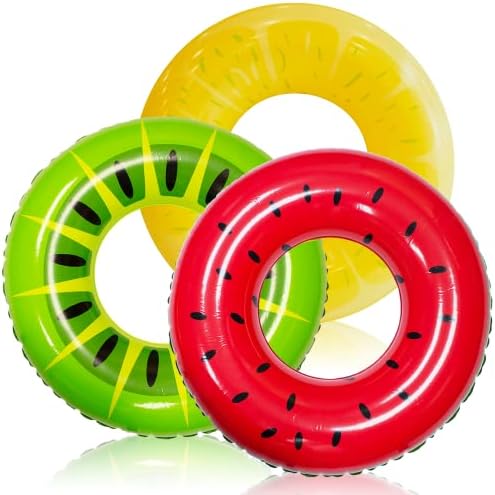 JOYIN Inflatable Swim Tube Raft (3 pack) with Summer Fruits Painting, Pool Toys for Swimming Pool Party Decorations