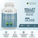 Purely Holistic Pine Bark Extract 350mg 180 Vegan Capsules 95% Proanthocyanidins - French Maritime Pine Bark Extract - Non GMO & Pesticide Free Antioxidant Supplement