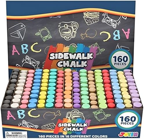 160 PCS Sidewalk Chalks Set Non-Toxic Washable Jumbo Chalk for Outdoor Art Play, Painting on Chalkboard, Blackboard and Playground