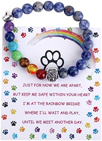 Pet Memorial Gifts,Rainbow Bridge Bracelet for Beloved Dog Cat,8MM Mixed Color Bead 7 Chakra Pet Memorial Bracelet for Women Men Who Loss of Pets,Pet Sympathy Gift