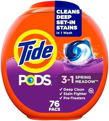 Tide PODS Liquid Laundry Detergent Soap Pacs, Powerful 3-in-1 Clean in One Step, He Compatible, Spring Meadow Scent, 76 Count