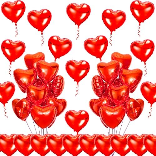 kortes Red Heart Balloons, 50pcs 10inch Foil, Valentine's Day Decoration Kit, Women's Department, Romantic Occasions