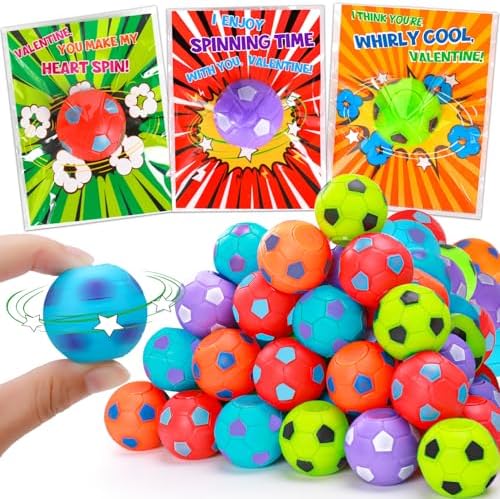 26PCS Fidget Spinner Soccer Balls Kids Valentines Day Cards, Sports Valentines Exchange Gifts for Kids School Classroom Prizes Bulk Toys Valentine’s Party Favors Treat for Boy Girl Goodie Bag Stuffers