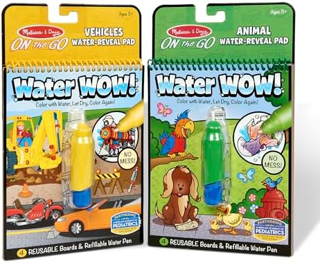 Melissa & Doug On the Go Water Wow! Reusable Water-Reveal Activity Pads, 2-pk, Vehicles, Animals - FSC Certified