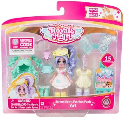 Royale High 3” School Spirit Fashion Pack: Art - Light Series 1-1 Figure with 15 Accessories - Wings Become Rings - Virtual Item Code Included - Ages 5+