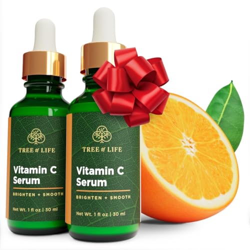 Tree of Life Beauty Vitamin C Skin Care Set, Skin Brightening Face Oil for Dark and Age Spot, Facial Serums for Dry and Sensitive Skin with Hyaluronic Acid & Vitamin E Soft Skin, 1 Fl Oz (Pack of 2)