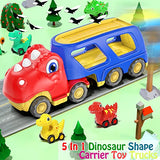 Toddler Car Toy for 2 3 4 5 Years Old, Dinosaur Transport Carrier Truck with 4 Pack Small Pull Back Dino Car, Friction Power Vehicle Christmas Birthday Gift for 18M+ Kids Boys Girls