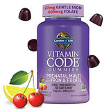 Garden of Life Prenatal Gummy Vitamins for Women with Iron:Folate,Biotin,D3&B12+Probiotics for Digestion,Vitamin Code Multivitamin,Non-GMO,Gluten-Free,90 Cherry Lemonade Gummies, 30 Day Supply