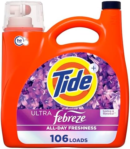 Tide Plus Febreze Freshness HE Turbo Clean Liquid Laundry Detergent, HE Compatible, Spring & Renewal Scent, 106 loads, 149 fl oz