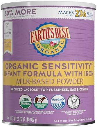 Earth's Best Organic Low Lactose Sensitivity Infant Formula with Iron, Milk-Based Powder, 32oz.