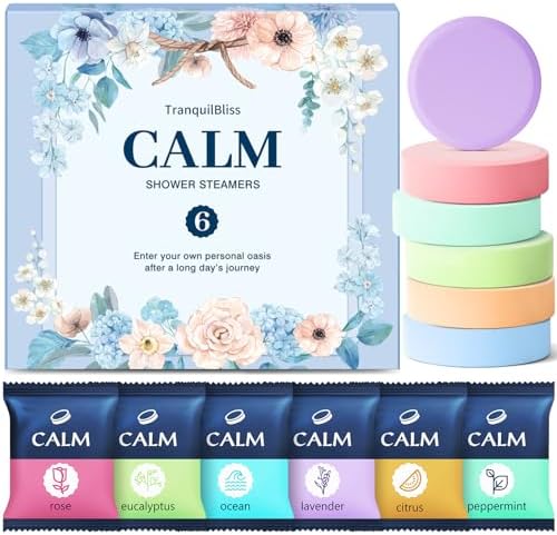 Shower Steamers 6 Count, Shower Steamers with Natural Ingredients, 6 Different Scents & Individually Wrapped, Christmas and Birthday Good Option for Her, Mom, Friends
