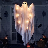 JOYIN Halloween Hanging Light up Ghost with Spooky Warm White LED Light, 47” White Hanging Ghosts, Halloween Hanging Decoration for Front Yard Patio Lawn Garden Party Decor Indoor Outdoor