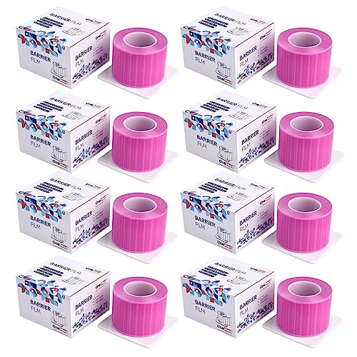 9600 Sheets Pink Dental Barrier Film Roll with Dispenser Box 4" x 6" Disposable Barrier Tape for Dental Clinic Tattoo Beauty Salon 1200 Sheets/Roll 8 Rolls