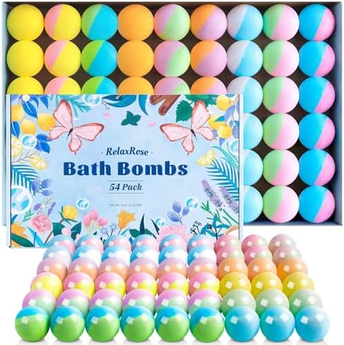 54 Pack Handmade Bath Bombs with 11 Vibrant Colors and 9 Unique Scents, Long-Lasting Fizzy Bubbles & Colorful Magic, 7-Minute Dissolve for Relaxation, Perfect Bubble Bombs Gift for Valentine's Day