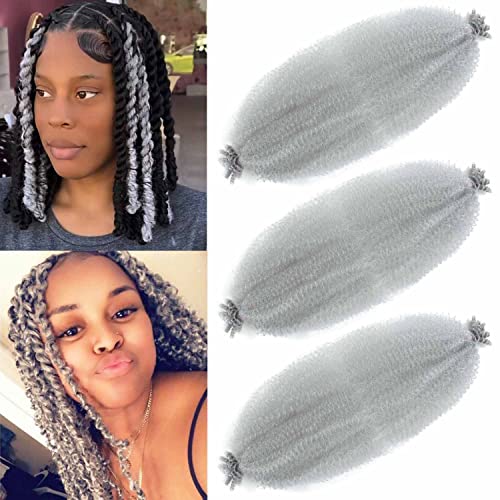 3 Packs Grey Afro Twist Hair 24 Inch Springy Afro Twist Hair Gray Pre-Separated Afro Twist Braiding Hair for Distressed Faux Soft Locs (24 Inch, 3Packs, Gray#)