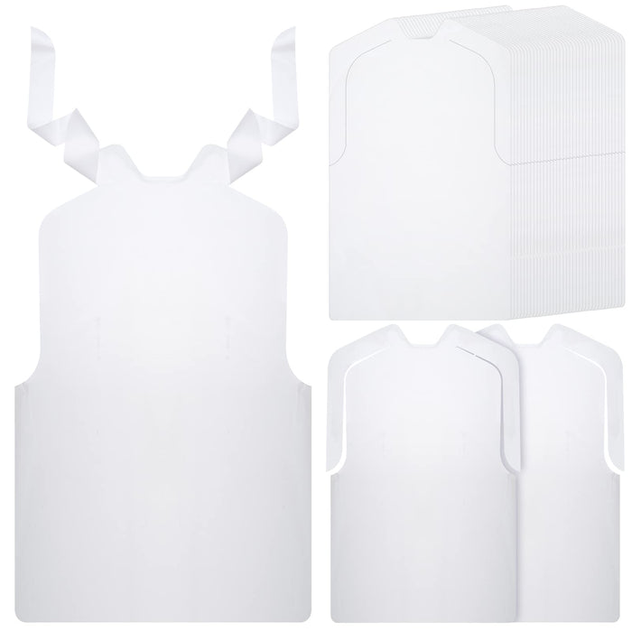 200 Pcs Tie Back Disposable Adult Bibs Disposable Dining Bibs for Adults Waterproof Plastic Bibs Keep Clothes from Spills for Senior Men and Elderly Women Eating