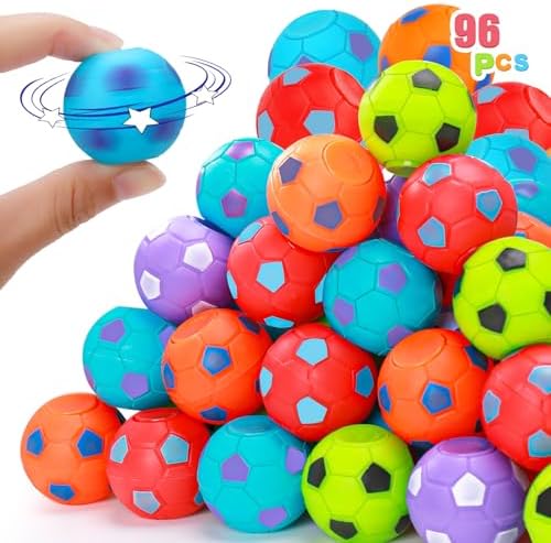 96PCS Fidget Spinner Soccer Balls Sports Birthday Party Favors Bulk for Kids 4-8 8-12 Valentine Goodie Treat Bag Stuffers Classroom Treasure Toys Carnival Prizes Pinata Fillers Mini Return Gifts