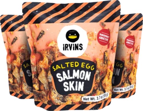 IRVINS Salted Egg Salmon Skin Chips Crisps | Premium Hand Cooked | Halal | High Protein | Keto-Friendly | 3.7 oz (Pack of 3)
