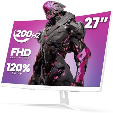 CRUA 27" Curved Gaming Monitor, FHD 1920x1080P, 165Hz/200Hz Computer Monitor, 1800R VA Screen, 120% sRGB, Support AMD FreeSync, Blue Light Filter, HDMI & DP, Wall Mount Install- White