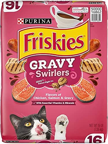 Purina Friskies Dry Cat Food Gravy Swirl'd With Flavors of Chicken, Salmon and Gravy - 16 lb. Bag