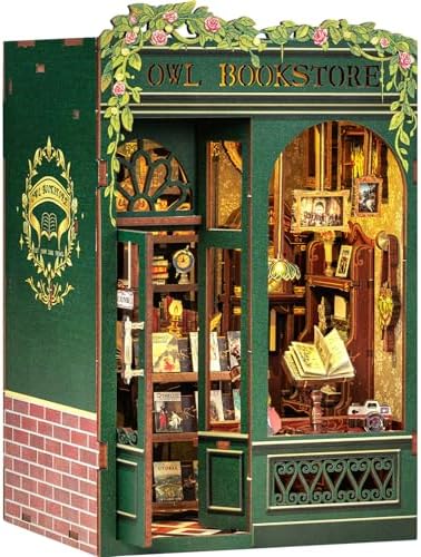 Fsolis Book Nook Kit, DIY Miniature House Room Kit for Adult Activity Mini Puzzle Booknooks Bookshelf Library Decor Gifts for Women Teenagers Craft Lovers（OWL Bookstore）