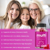 Womens Multivitamin Gummies | Vitamins A, B, C, D, E, Biotin, Folic Acid | Daily Multivitamin for Women | Chewable Womens Gummy Multivitamins | Bones, Brain, Heart, Immune & Energy Supplement