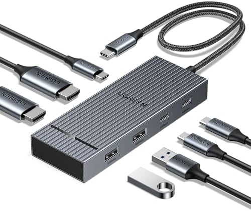 UGREEN 7 in 1 Revodok Pro USB C Docking Station Dual 4k HDMI Monitor, USB C Hub with 2 HDMI, 2*USB A&C 10Gbps Date Transfers, PD 100W, USB C Dock for Lenovo, XPS, iPad Pro, and More