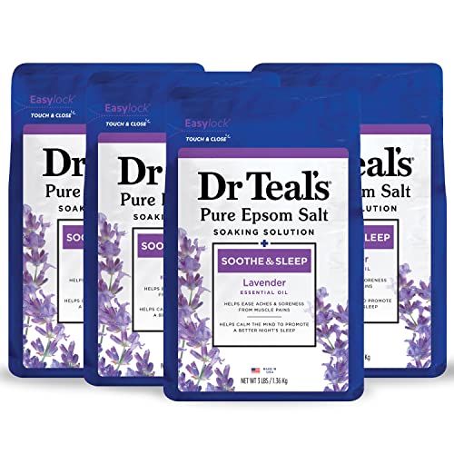 Dr Teal's Epsom Salt Magnesium Soak, Soothe & Sleep with Lavender, 3 lb (Pack of 4)