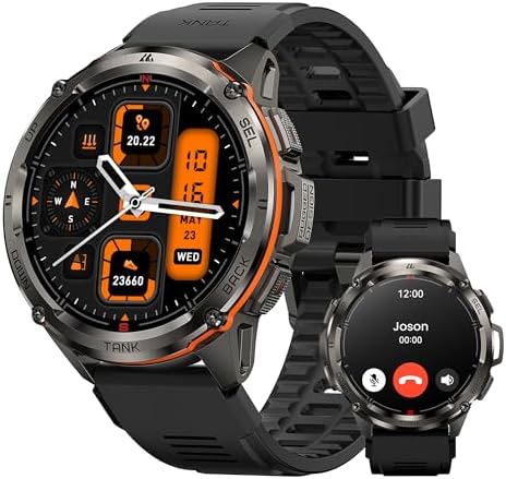 AMAZTIM GPS Smart Watch for Men, 6 Satellite Positioning, Compass, Stainless Steel Body, 50M Waterproof, 470mAh Extra-Large Battery, Answer/Make Call, 1.43" AMOLED Screen, Compatible for Android iOS