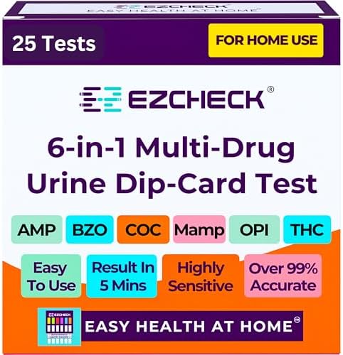 [25 Pack] EZCHECK® 6-Panel Drug Test - at-Home Rapid Urine Screening Kit for 6 Most Used Drugs: (THC-Marijuana, BZO-Benzos, MET-Meth, OPI/MOP-Opiates, AMP-Amphetamine, COC) - FSA/HSA Eligible