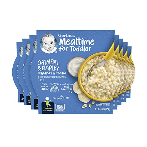 Gerber Baby Cereal Oatmeal & Barley, Bananas & Cream, 4.5 Ounce Self-Feeding Trays (Pack of 8)