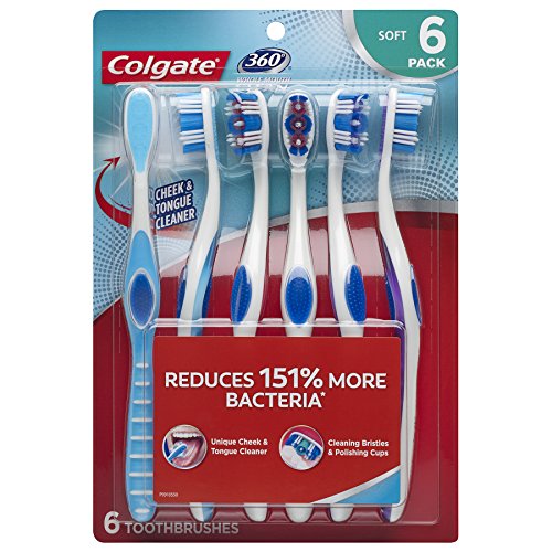Colgate 360° Toothbrush with Tongue and Cheek Cleaner, Soft - 6 Count