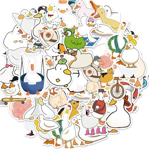 50PCS Cute Duck Stickers, Funny Cartoon Duck Stickers for Kids,Waterproof Vinyl Stickers for Water Bottle Laptop,for Luggage Helmet Skateboard Snowboard Scrapbook Phone Gifts Cute Animals Decals Pack