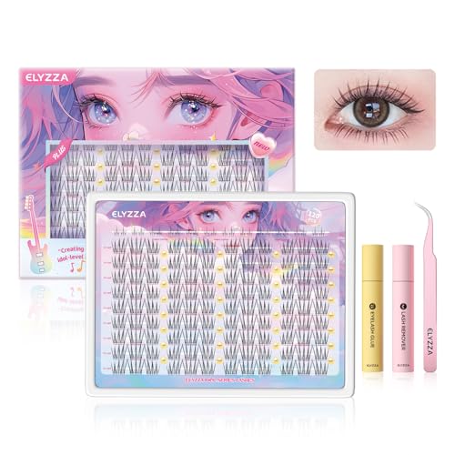 Idol Lash Extension Kit 10-12mm Cluster Lashes C+ Curl Natural Look Eyelash Clusters With Bottom Lashes Faux Lash Clusters Extensions With Tweezers & Glue For DIY Individual Lashes at Home