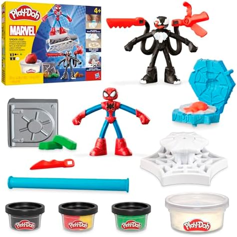 Play-Doh Marvel Spider-Man Launch & Slice Battle Playset with 2 Bendy Action Figures and 7 Accessories, Imagination Toys for Boys & Girls 4 Years & Up