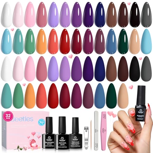 beetles Gel Polish 25 Colors Spring Summer Gel Nail Polish Set Pink Gel Nail Red Nude Brown Purple Burgundy Nail Art with 3Pcs Base Top Coat Urban Rhythm Collection DIY Salon Manicure Gift for Women
