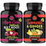 Angry Supplements Apple Cider Vinegar + Beetroot and Turmeric & Ginger Capsules (2-Pack Bundle), Natural Weight Loss Detox Remedy, Nitric Oxide Booster, Metabolism + Energy (120 Count)
