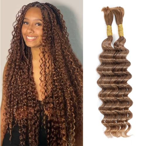 Blonde Braiding Hair 100g 20 Inch Human Braiding Hair Deep Water Wave Bulk Human Hair for Braiding Brazilian Human Braiding Hair for Boho Braids Color 30