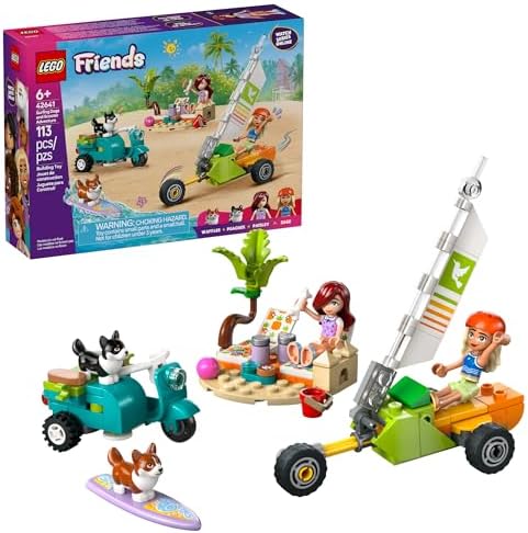LEGO Friends Surfing Dogs and Scooter Adventure - Building Toy Pretend Play Set for Kids, Girls and Boys, Ages 6+ - with 2 Minidolls and 2 Corgi Toy Dogs - Gift Idea for Birthdays - 42641